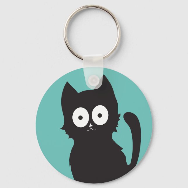 Happy Black Kitten Silhouette Key Ring (Front)