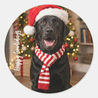 Happy Black Labrador Howlidays Christmas Dog Classic Round Sticker