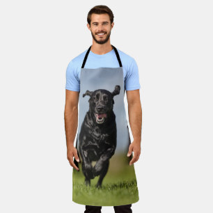 Happy Black Labrador Retriever Running Apron