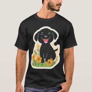 Happy Black Puppy in Wildflowers T-Shirt