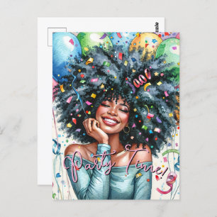 Happy Black Woman Party Time Postcard