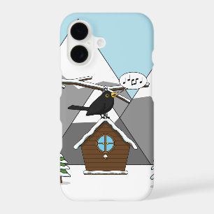 Happy Blackbird Singing in Winter Landscape