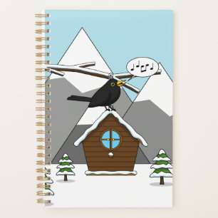 Happy Blackbird Singing in Winter Landscape Planner