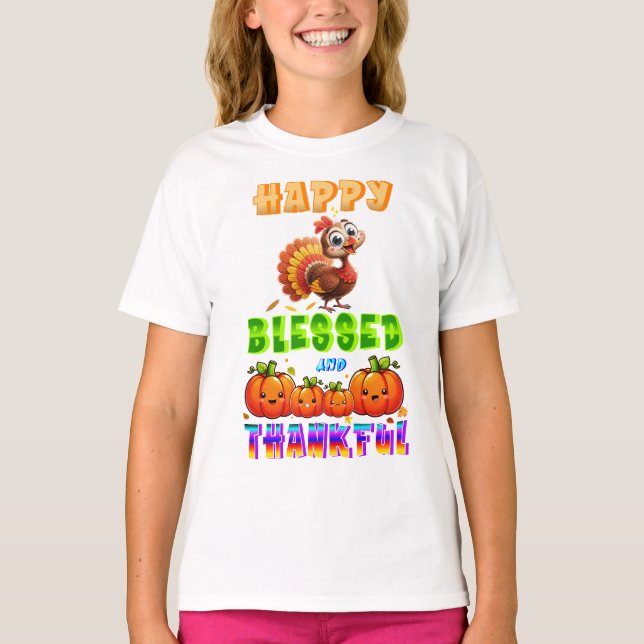 Happy Blessed And Thankful T-Shirt (Front)