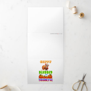 Happy Blessed And Thankful Tri-Fold Holiday Card