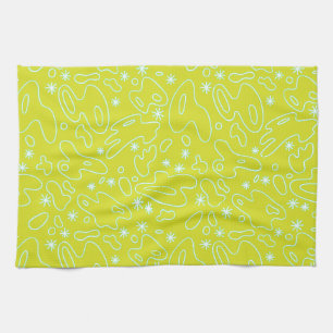 HAPPY BLOBS! - in bright yellow, white, and teal Tea Towel