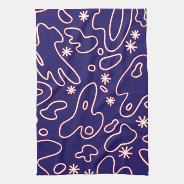 Happy Blobs -Navy Blue, Red & White Tea Towel (Vertical)