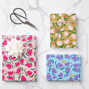 Happy Blooms and Slugs - Wrapping Paper Trio