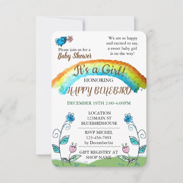 Happy Blue Bird Baby Shower Invitation (Front)