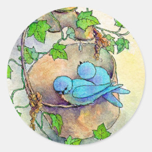 HAPPY BLUE BIRDS by SHARON SHARPE Classic Round Sticker