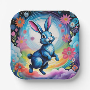 Happy Blue Bunny Dream Joy Paper Plate