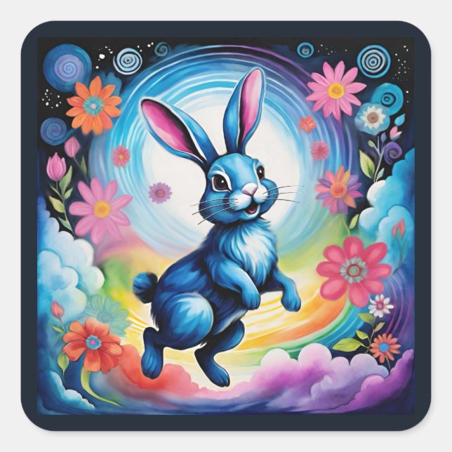 Happy Blue Bunny Dream Joy Square Sticker (Front)