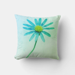 Happy Blue Daisy Flower Cushion Throw Pillow