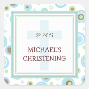 Happy Blue Dots Cross Christening Baptism Sticker