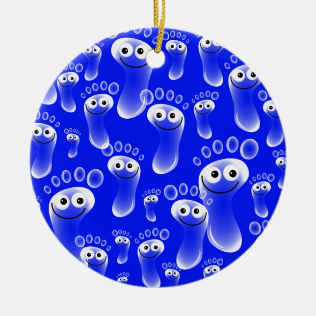 Happy Blue Feet Ceramic Tree Decoration (Front)