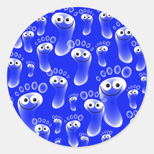 Happy Blue Feet Classic Round Sticker (Front)