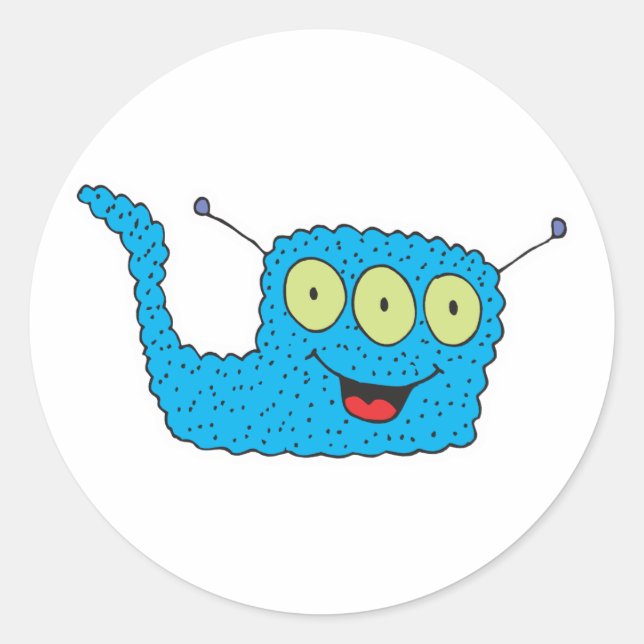happy blue goofy monster classic round sticker (Front)