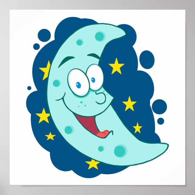 happy blue moon cartoon character poster (Front)