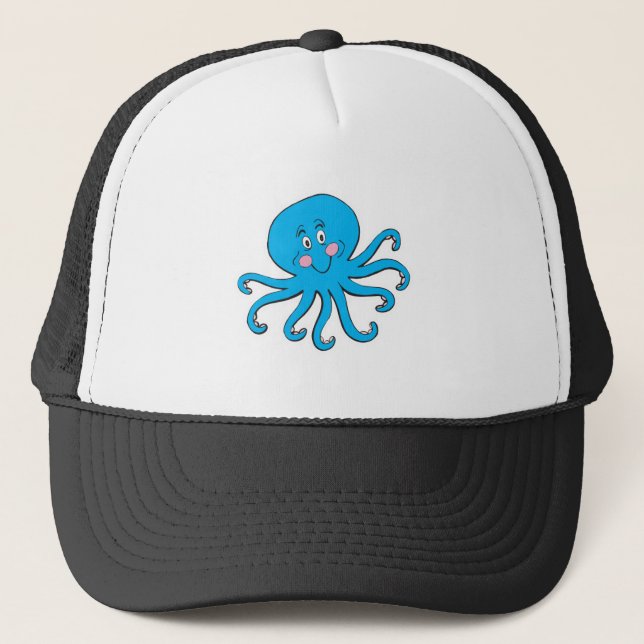 happy blue octopus trucker hat (Front)