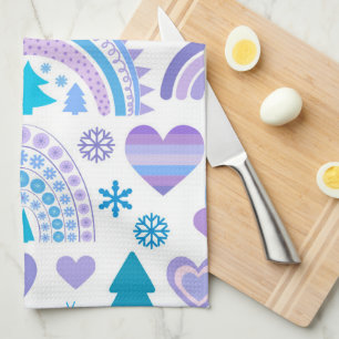 HAPPY BLUE PINK PURPLE HOLIDAY ITEMS TEA TOWEL