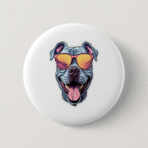 Happy Blue Pitbull Wearing Sunglasses   6 Cm Round Badge