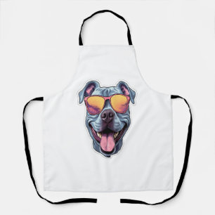 Happy Blue Pitbull Wearing Sunglasses   Apron