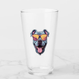 Happy Blue Pitbull Wearing Sunglasses Glass