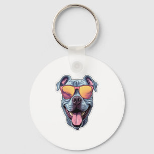 Happy Blue Pitbull Wearing Sunglasses   Key Ring