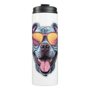 Happy Blue Pitbull Wearing Sunglasses   Thermal Tumbler