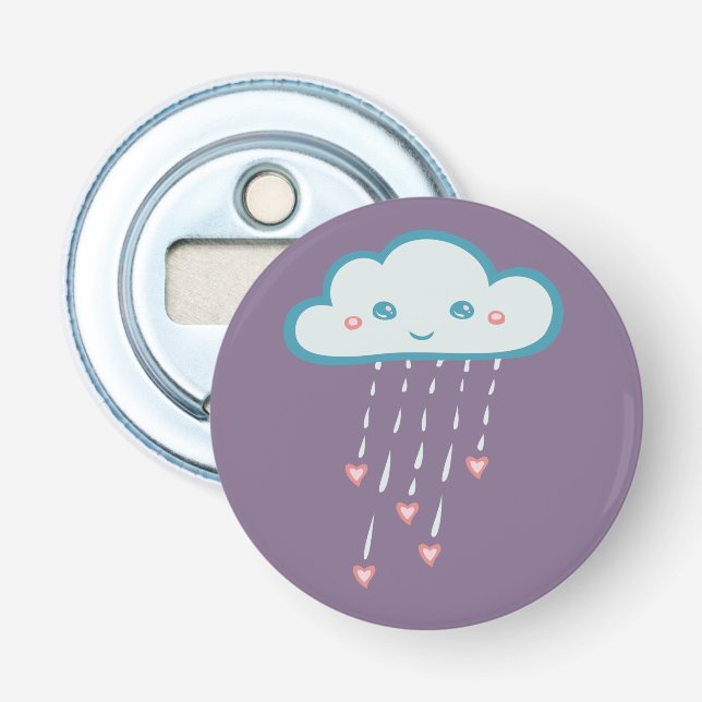 Happy Blue Rain Cloud Raining Pink Hearts Bottle Opener (Front)