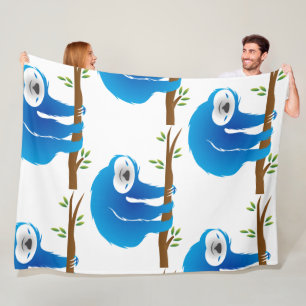 Happy Blue Sloth Climbing Tree Fleece Blanket