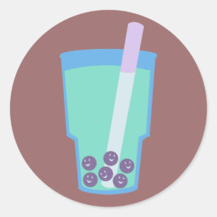 Happy Boba Tea Bubbles Classic Round Sticker