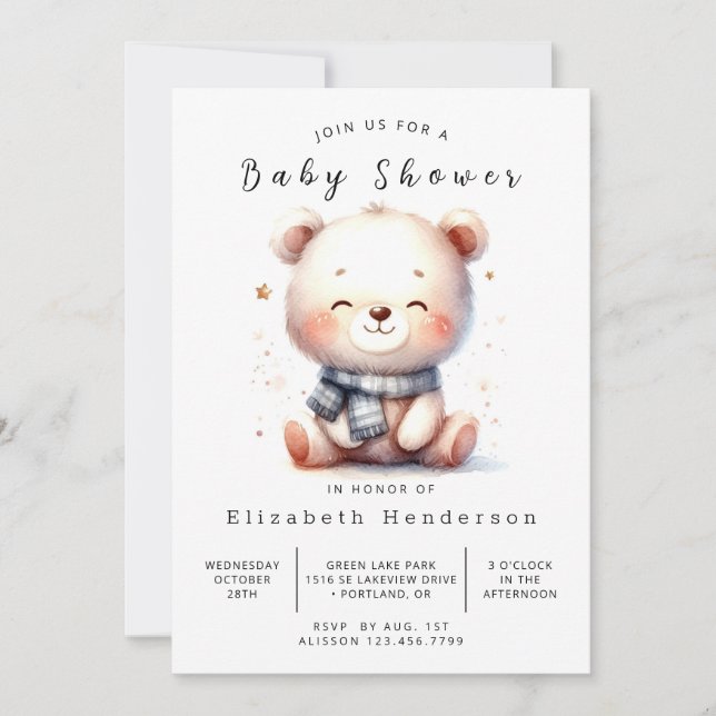 Happy Boho Bear Baby Shower Invitation (Front)