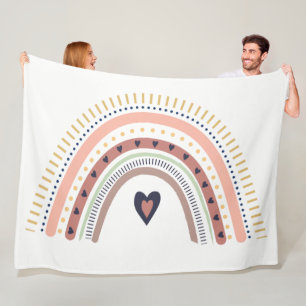 Happy Boho Rainbow Modern Minimal Trendy Chic Fleece Blanket