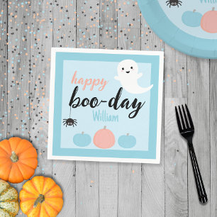 Happy Boo-Day Blue Halloween Birthday Napkin