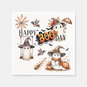 Happy BOO Day Cute Watercolor Ghost Fall Napkin