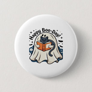 Happy Boo-Day Ghost Cat PNG - Spooky Cute Oversize 6 Cm Round Badge