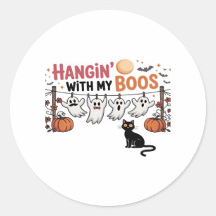 Happy Boo-Day Ghost Cat PNG - Spooky Cute Oversize Classic Round Sticker