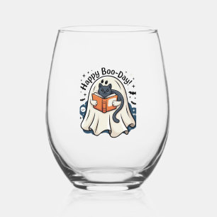 Happy Boo-Day Ghost Cat PNG - Spooky Cute Oversize Stemless Wine Glass