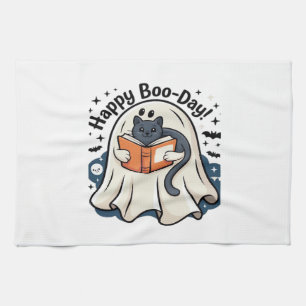 Happy Boo-Day Ghost Cat PNG - Spooky Cute Oversize Tea Towel