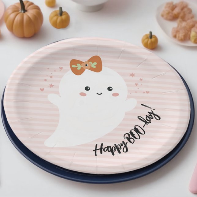 Happy BOO Day Halloween Birthday Paper Plate (Happy Booday Halloween Birthday Party Plate)