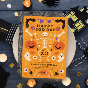 Happy Boo Day Skeleton & Ghosts Halloween Birthday Invitation