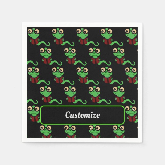 Happy Bookworm Black Napkin (Front)