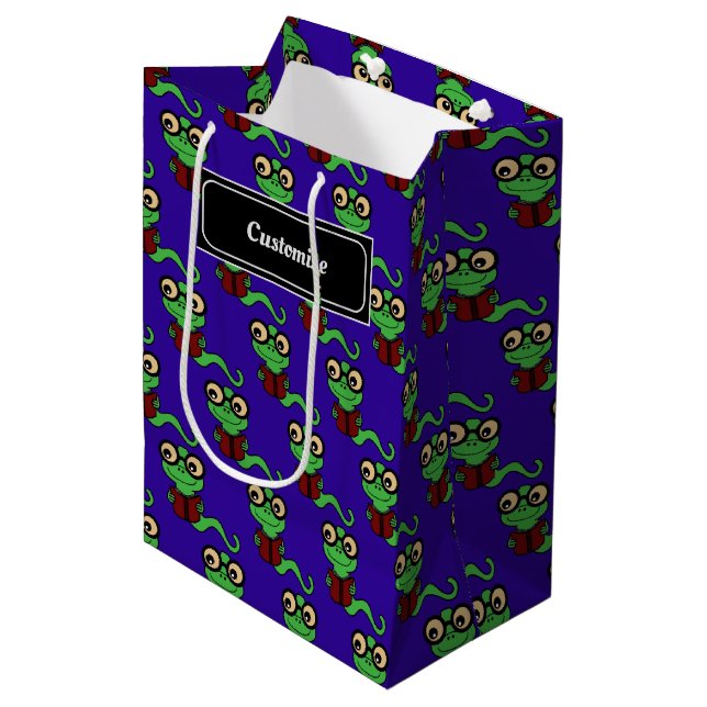 Happy Bookworm Purple Medium Gift Bag (Front Angled)