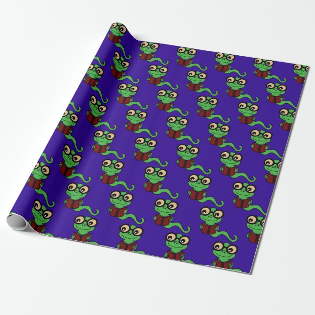 Happy Bookworm Purple Wrapping Paper (Unrolled)