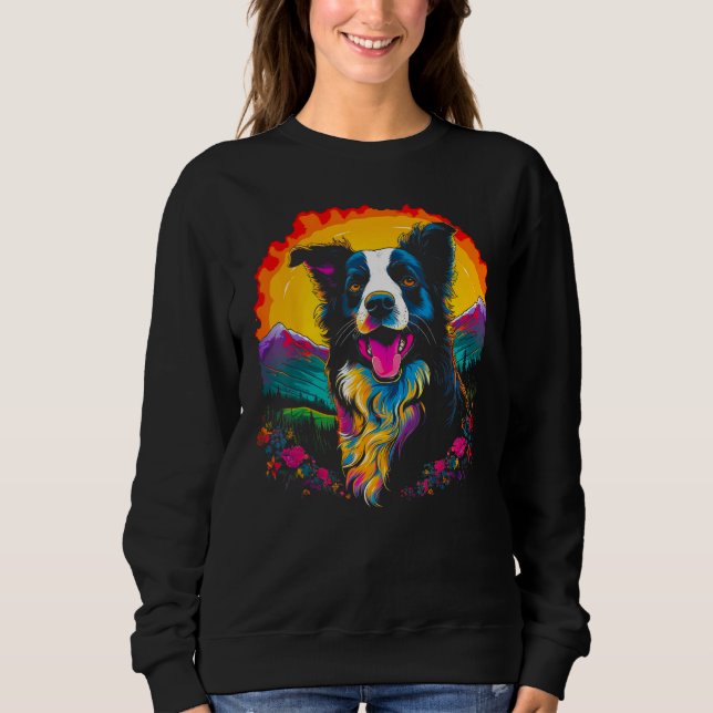 Happy Border Collie Dog Sun Sweatshirt (Front)