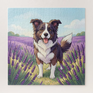 Happy Border Collie Lavender Field Jigsaw Puzzle