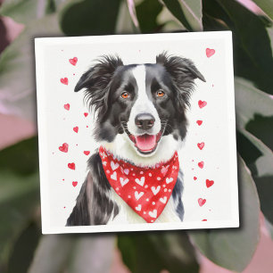 Happy Border Collie Read Heart Bandanna  Napkin