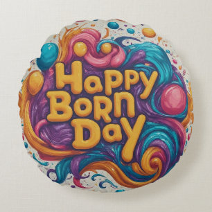 Happy Born Day Cake 16" Round Cushion