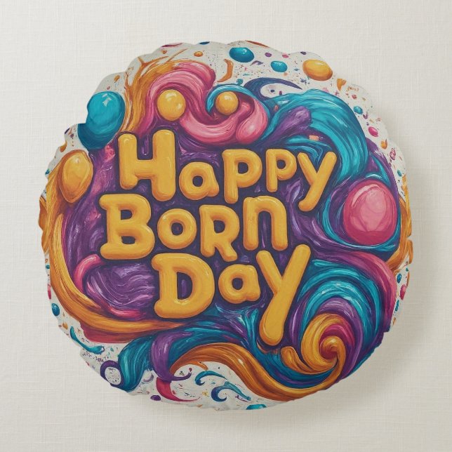 Happy Born Day Cake 16" Round Cushion (Front)